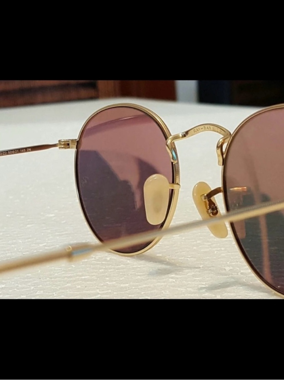 Ray-Ban Round Metal Sunglasses in Gold with Pink Gradient Lenses - Picture 3 of 6